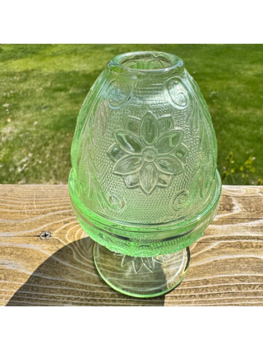 Tiara Indiana Glass Chantilly Green Fairy Lamp 2-pc Candleholder Decor Vtg 70s - Picture 2 of 16